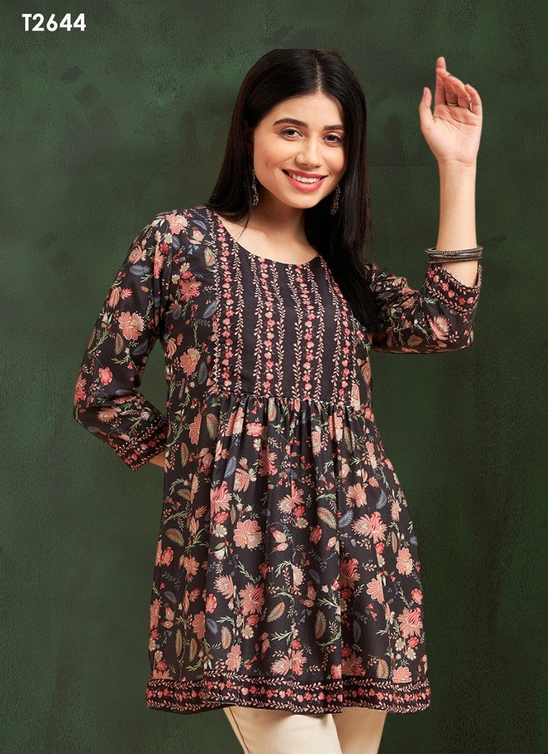 Red Colour Kiara By Mahotsav Embroidery Chinon Western Top