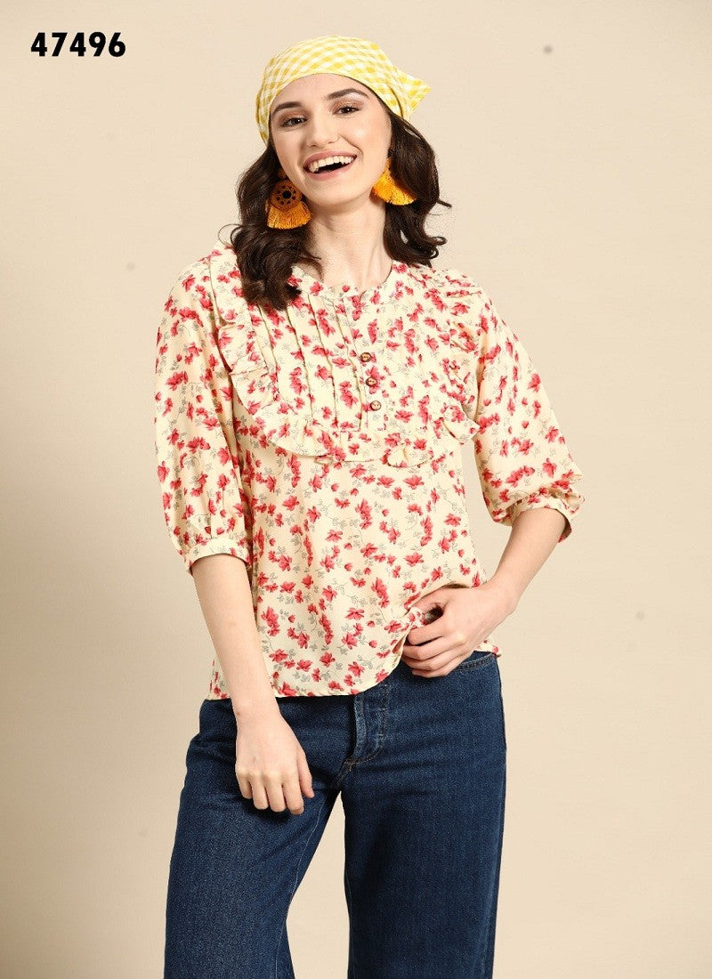 Brown Embroidered Rayon Western Top