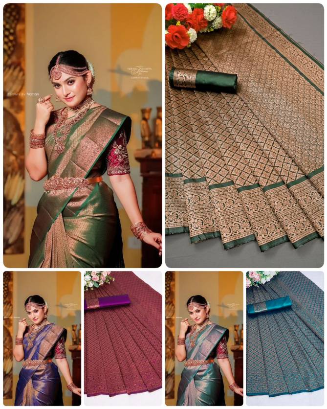Green Copper Aab Designer Soft Silk Saree