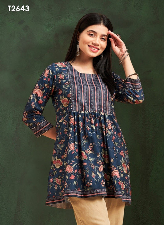 Blue Colour Kiara By Mahotsav Embroidery Chinon Western Top