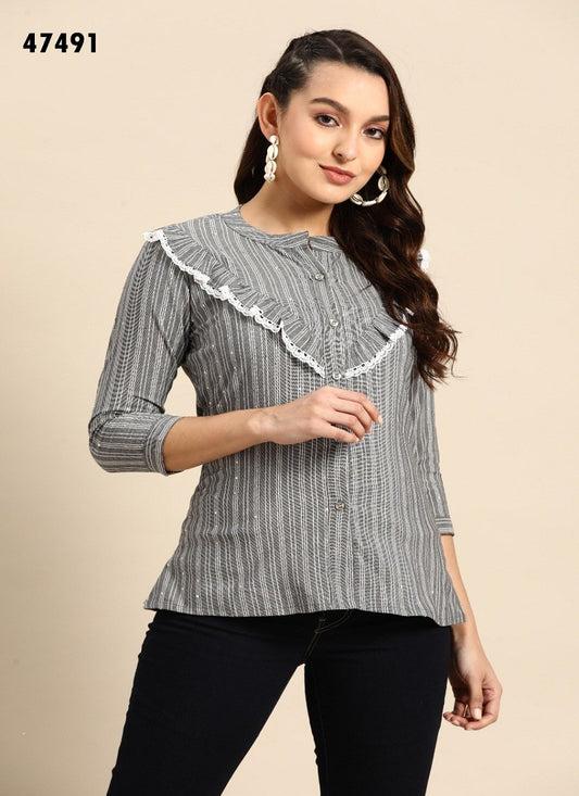 Grey Embroidered Rayon Western Top