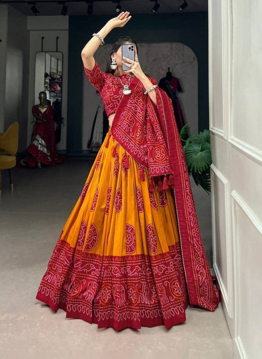 Tussar Silk Printed Lehenga Choli