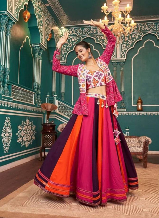 Multi Colour Raas Shubhkala Navratri Lehenga Choli With Jacket