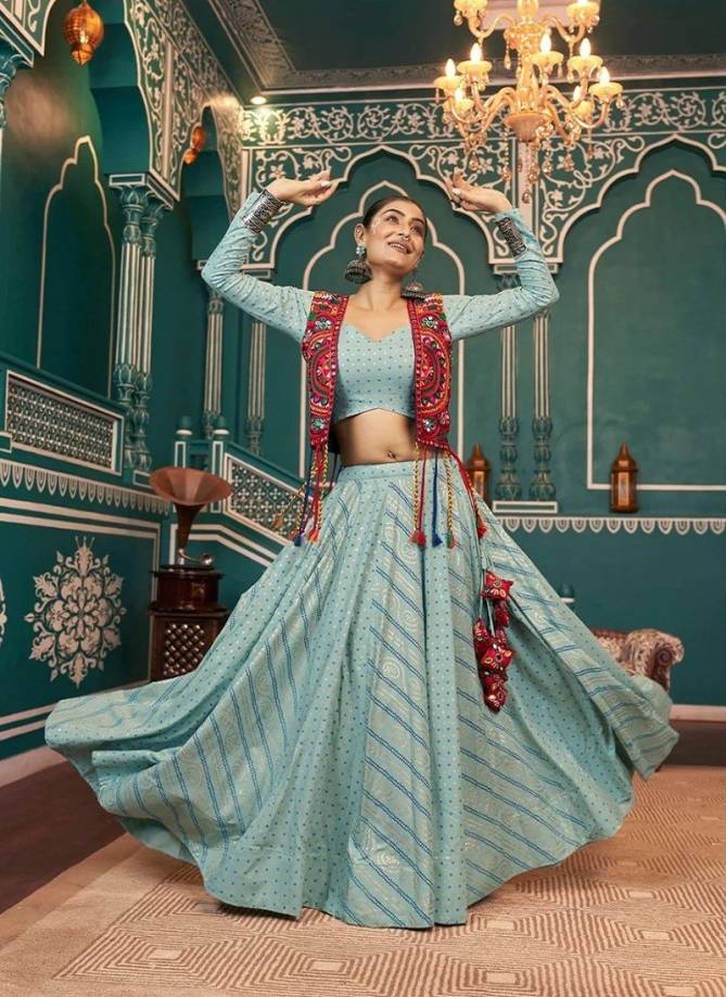 Multi Colour Raas Shubhkala Navratri Lehenga Choli With Jacket