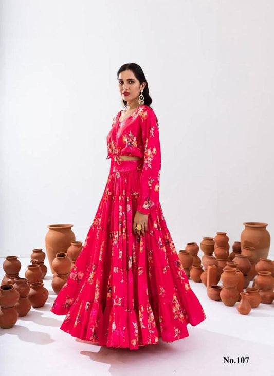 Indo Western Wedding Lehenga Choli By Lucaya Chinon Printed