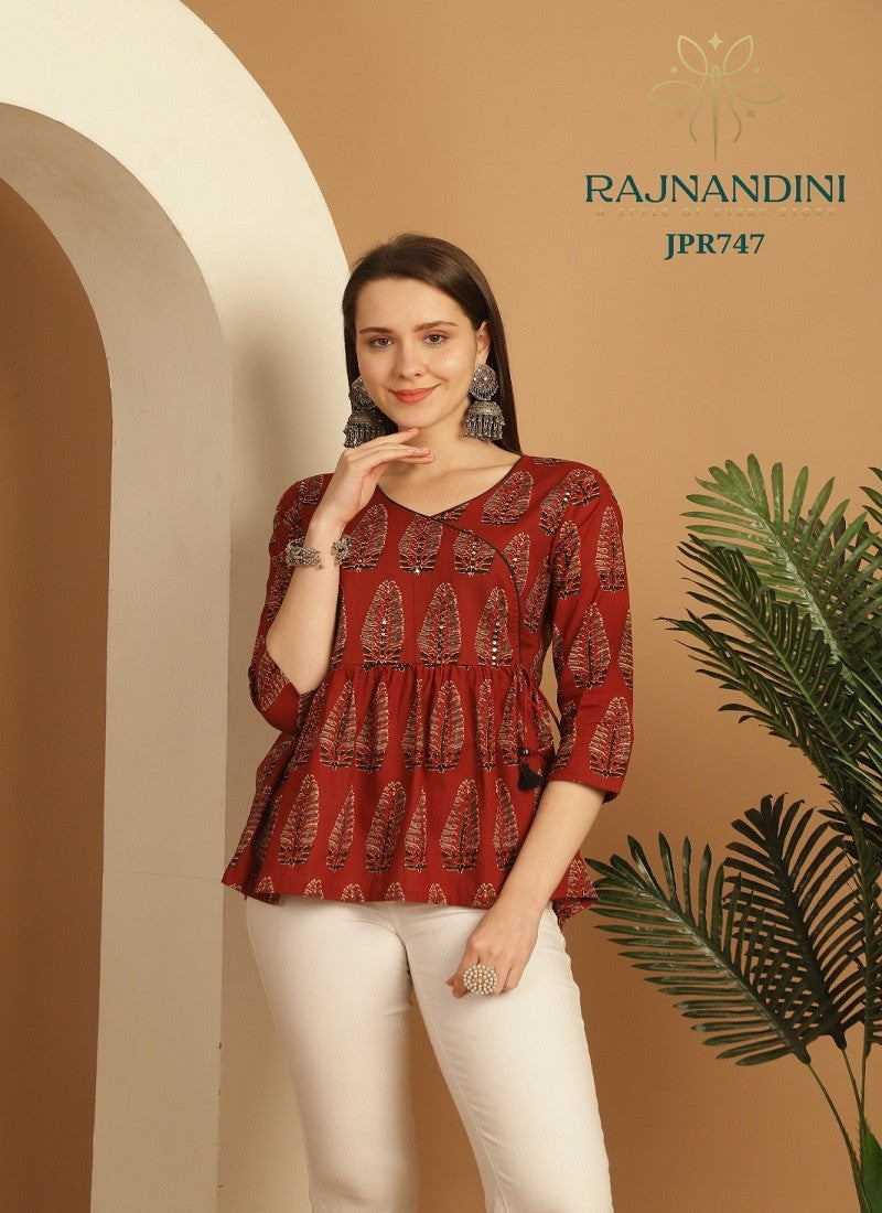 Brown Colour Aaradhya, Rajnandini Cambric Cotton Printed Tops