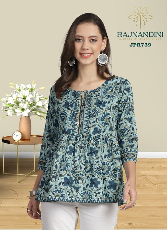 Sky Blue Aaradhya, Rajnandini Cambric Cotton Printed Tops