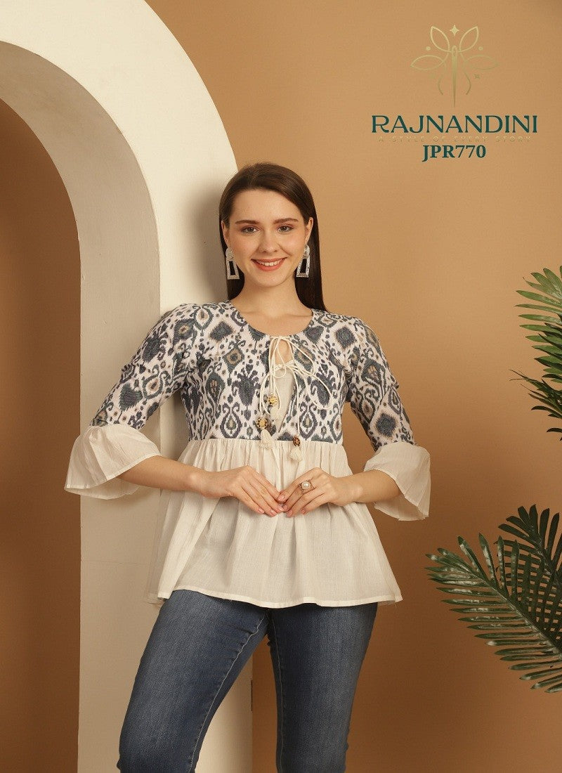 Brown Colour Aaradhya, Rajnandini Cambric Cotton Printed Tops